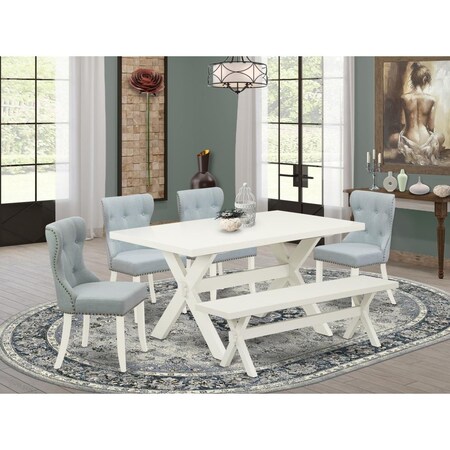 East West Furniture 6 Piece X-Style Dinette Set - Linen White X026SI215-6